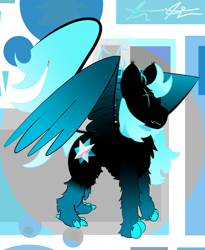 Size: 1190x1450 | Tagged: safe, artist:blaze anani, oc, oc:blue, aonani, bella is an egg, clawed hooves, colored wings, cutie mark, geometric background, gradient hooves, gradient mane, gradient wings, paws, simple background, wings