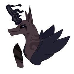 Size: 1003x1003 | Tagged: dead source, safe, artist:princess_skyresh_glow, alicorn, pony, alicornified, black sclera, bust, glowing horn, horn, ponified, race swap, scp, scp-106, simple background, smiling, solo, white background, wings