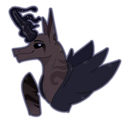 Size: 1003x1003 | Tagged: dead source, safe, alternate version, artist:princess_skyresh_glow, alicorn, pony, alicornified, black sclera, bust, glowing horn, horn, ponified, race swap, scp, scp-106, simple background, smiling, solo, white background, wings