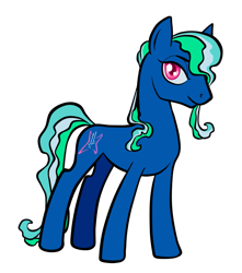 Size: 961x1086 | Tagged: safe, artist:saby, oc, oc only, oc:eos van hayloft, oc:skyfire shred, earth pony, pony, horse heresy, /mlp/ weekly pony collab, androgynous, blue coat, blue mane, colored, colored pupils, concave belly, female, flat colors, green mane, long mane, mare, multicolored mane, ponified, red eyes, simple background, slender, solo, standing, thin, transparent background