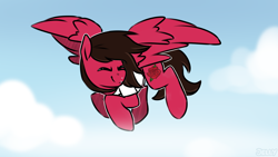 Size: 3840x2160 | Tagged: safe, artist:jellysketch, pegasus, pony, clothes, commission, flying, high res, lip piercing, male, mike fuentes, pierce the veil, piercing, ponified, shirt, sky, solo, spread wings, stallion, t-shirt, wings