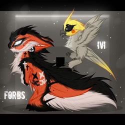 Size: 1080x1080 | Tagged: safe, alternate version, artist:_b.r.a.z.z.e.r.s__, oc, oc only, bird, cockatiel, monster pony, chest fluff, duo, fluffy, hoof fluff