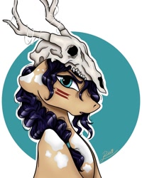 Size: 1080x1350 | Tagged: safe, alternate version, artist:pony_riart, oc, oc only, earth pony, pony, abstract background, antlers, bust, colored, earth pony oc, face paint, inktober, inktober 2020, skull, solo