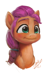 Size: 480x720 | Tagged: safe, artist:assasinmonkey, sunny starscout, earth pony, pony, g5, cute, digital painting, female, mare, signature, simple background, smiling, solo, white background