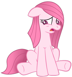 Size: 1186x1262 | Tagged: safe, artist:muhammad yunus, oc, oc only, oc:annisa trihapsari, earth pony, pony, female, floppy ears, mare, not rarity, open mouth, pink body, pink hair, sad, sad pony, simple background, solo, transparent background, vector