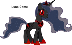 Size: 1000x633 | Tagged: safe, artist:pagiepoppie12345, edit, princess luna, alicorn, pony, luna game, g4, .exe, blood, blood moon, creepypasta, crown, crying, jewelry, moon, recolor, regalia, smiling