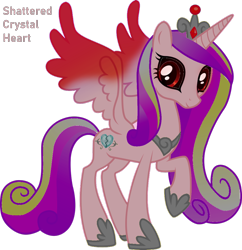 Size: 990x1024 | Tagged: safe, artist:pagiepoppie12345, edit, princess cadance, alicorn, pony, g4, .exe, broken, creepypasta, crown, crystal heart, heartbreak, jewelry, recolor, red eyes, regalia, shattered