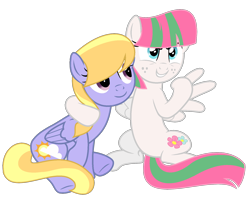 Size: 1688x1448 | Tagged: safe, artist:shybabychick, blossomforth, cloud kicker, pegasus, pony, g4, base used, cloudforth, duo, duo female, female, lesbian, mare, shipping, simple background, spread wings, transparent background, wings