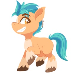 Size: 900x900 | Tagged: safe, artist:sharmie, hitch trailblazer, earth pony, pony, g5, grin, looking at you, male, simple background, smiling, solo, stallion, teeth, unshorn fetlocks, white background