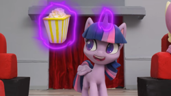 Size: 1920x1080 | Tagged: safe, screencap, twilight sparkle, alicorn, pony, g4.5, hat in the way, my little pony: stop motion short, food, magic, popcorn, solo, stop motion, twilight sparkle (alicorn)