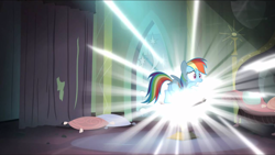 Size: 1136x640 | Tagged: safe, screencap, rainbow dash, pegasus, pony, g4, power ponies (episode), butt, comic book, cute, dashabetes, female, gritted teeth, plot, portal, rainbutt dash, solo, teeth