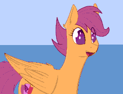 Size: 2208x1696 | Tagged: safe, alternate version, artist:modera, scootaloo, pegasus, pony, g4, animated, cute, cutealoo, cutie mark, eye shimmer, happy, open mouth, open smile, smiling, solo, the cmc's cutie marks
