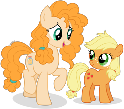Size: 6065x5332 | Tagged: safe, artist:cirillaq, applejack, pear butter, earth pony, pony, g4, absurd resolution, cute, female, filly, filly applejack, jackabetes, mare, mother and child, mother and daughter, pearabetes, simple background, transparent background, vector, younger