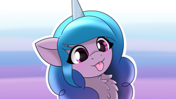 Size: 2560x1440 | Tagged: safe, artist:enviaart, izzy moonbow, pony, unicorn, g5, :p, chest fluff, female, heart eyes, izzybetes, mare, solo, tongue out, wingding eyes