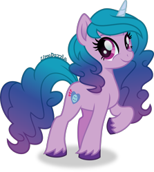Size: 3574x4000 | Tagged: safe, artist:limedazzle, izzy moonbow, pony, unicorn, g5, backwards cutie mark, cute, eyelashes, female, high res, izzybetes, looking at you, mare, raised hoof, simple background, smiling, solo, transparent background, unshorn fetlocks