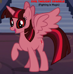 Size: 340x343 | Tagged: safe, artist:pagiepoppie12345, edit, edited screencap, screencap, twilight sparkle, alicorn, pony, fighting is magic, g4, 1000 hours in ms paint, black sclera, evil, evil twilight, red eyes, twilight sparkle (alicorn)