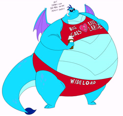 Size: 11193x10528 | Tagged: safe, alternate version, artist:princebluemoon3, princess ember, dragon, g4, absurd resolution, bbw, clothes, dragoness, dragonlard ember, fat, female, midriff, milkshake, morbidly obese, obese, simple background, small head, solo, sunglasses, swimsuit, white background