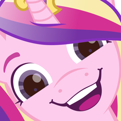 Size: 4800x4800 | Tagged: artist needed, safe, princess cadance, pony, g4, g5, blursed image, close-up, female, g4 to g5, hi anon, meme, open mouth, solo