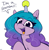 Size: 1275x1300 | Tagged: safe, artist:skoon, izzy moonbow, pony, unicorn, g5, ball, cute, dialogue, female, horn, horn guard, horn impalement, hornball, izzy's tennis ball, izzybetes, looking at you, mare, open mouth, simple background, solo, tennis ball, text, uvula, white background