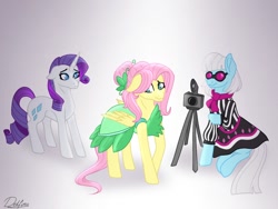 Size: 1024x768 | Tagged: safe, artist:delfinaluther, fluttershy, photo finish, rarity, g4, green isn't your color