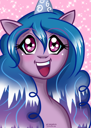 Size: 2480x3508 | Tagged: safe, artist:cosmiccutie01, izzy moonbow, pony, unicorn, g5, blushing, eyelashes, female, high res, looking at you, mare, open mouth, signature, solo, starry eyes, wingding eyes