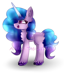 Size: 1124x1272 | Tagged: safe, artist:asthethicwave, izzy moonbow, pony, unicorn, g5, butt fluff, cheek fluff, chest fluff, ear fluff, female, mare, open mouth, simple background, solo, text, transparent background, unshorn fetlocks