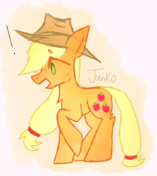 Size: 800x900 | Tagged: safe, artist:php163, applejack, earth pony, pony, g4, accessory, applejack's hat, chest fluff, colored sketch, cowboy hat, doodle, female, hat, mare, raised hoof, signature, simple background, solo, surprised, white background, wip