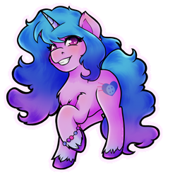 Size: 1024x1033 | Tagged: safe, artist:snowdeer97, izzy moonbow, pony, unicorn, g5, female, grin, looking at you, mare, raised hoof, simple background, smiling, solo, teeth, transparent background