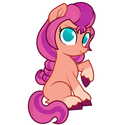 Size: 3464x3464 | Tagged: safe, artist:tokkii, sunny starscout, earth pony, pony, g5, female, high res, looking at you, raised hoof, simple background, sitting, smiling, solo, transparent background