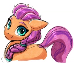 Size: 1845x1568 | Tagged: safe, artist:ask-colorsound, sunny starscout, earth pony, pony, g5, female, looking at you, simple background, smiling, smiling at you, solo, white background