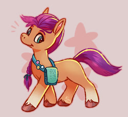 Size: 950x872 | Tagged: safe, artist:felinar_mrlemur, sunny starscout, earth pony, pony, g5, abstract background, female, mare, shoulder bag, smiling, solo
