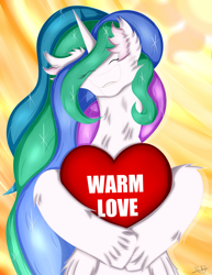 Size: 2363x3063 | Tagged: safe, artist:thebenalpha, princess celestia, alicorn, pony, g4, chest fluff, cute, cutelestia, ear fluff, eyes closed, female, heart, high res, mare, simple background, smiling, smiling at you, sun