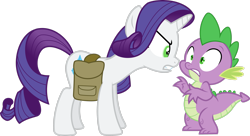 Size: 3319x1807 | Tagged: safe, artist:gamemasterluna, rarity, spike, dragon, pony, unicorn, g4, bag, green eyes, inspirarity, male, possessed, saddle bag, simple background, transparent background, vector