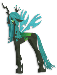 Size: 432x567 | Tagged: safe, artist:herbalentymologist, queen chrysalis, changeling, changeling queen, g4, crown, female, floppy ears, jewelry, regalia, simple background, solo, transparent background