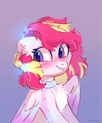Size: 1794x2160 | Tagged: safe, artist:raily, oc, oc only, pegasus, pony, bust, collar, embarrassed, lightning, portrait, solo