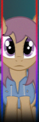 Size: 128x397 | Tagged: safe, artist:bronydanceparty, scootaloo, oc, oc only, oc:absentia, pegasus, pony, fanfic:pegasus device, fanfic:rainbow factory, clothes, hoodie, older, older scootaloo