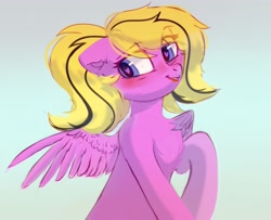 Size: 2048x1667 | Tagged: safe, artist:raily, oc, oc only, oc:sunny smiles, pegasus, pony, bust, portrait, solo, spread wings, tongue out, wings