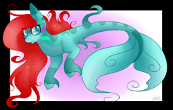 Size: 1584x1008 | Tagged: safe, artist:leafy44, oc, oc only, hybrid, merpony, seapony (g4), blue eyes, eyelashes, female, fish tail, flowing mane, looking at you, purple background, red mane, signature, simple background, smiling, solo, tail, unshorn fetlocks