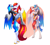 Size: 3346x3000 | Tagged: safe, alternate version, artist:scarlet-spectrum, oc, oc only, oc:diamond sun, oc:hawker hurricane, pegasus, anthro, unguligrade anthro, amazon, bridal carry, carrying, clothes, colored wings, commission, eyes closed, female, hawkmond, hearts and hooves day, high res, kissing, love, male, mare, romantic, sarong, shirt, shorts, simple background, size difference, skirt, stallion, straight, wings