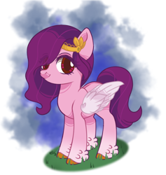 Size: 860x908 | Tagged: safe, artist:mary-chanunicorn, pipp petals, pegasus, pony, g5, female, grass, looking at you, mare, red eyes, red-eyed pipp, solo, unshorn fetlocks