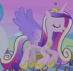 Size: 1250x1219 | Tagged: safe, screencap, princess cadance, princess celestia, alicorn, pony, g4, twilight's kingdom, colored wings, cropped, female, flying, gradient wings, hoof shoes, solo, wings, you'll play your part