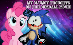 Size: 1920x1200 | Tagged: safe, artist:pagiepoppie12345, pinkie pie, earth pony, hedgehog, pony, g4, 1000 hours in ms paint, alcohol, beer, beer bottle, blushing, bottle, clumsy, crossover, derp, drunk, drunk bubbles, gumball movie, male, movie review, sonic the hedgehog, sonic the hedgehog (series), the amazing world of gumball