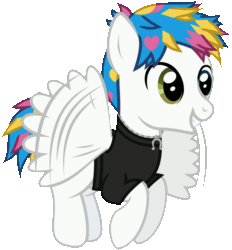 Size: 1206x1302 | Tagged: safe, artist:lightningbolt, derpibooru exclusive, pegasus, pony, g4, animated, awsten knight, buzzing wings, clothes, dyed mane, dyed tail, feathered wings, flying, gif, grin, happy, heterochromia, jewelry, male, necklace, ponified, shirt, show accurate, smiling, solo, spread wings, stallion, t-shirt, vector, waterparks, wings