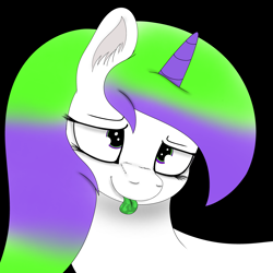 Size: 4096x4096 | Tagged: safe, artist:redbean, oc, oc:white haze, pony, unicorn, :p, black background, bust, colored insides, half-lidded eyes, multicolored eyes, multicolored hair, portrait, simple background, tongue out