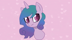 Size: 600x338 | Tagged: safe, artist:ailish, izzy moonbow, pony, unicorn, g5, abstract background, animated, bust, cute, ear flick, female, gif, izzybetes, looking at you, mare, one eye closed, solo, wink, winking at you