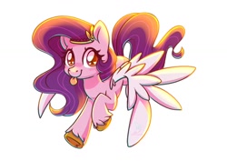 Size: 1200x848 | Tagged: safe, artist:wavecipher, pipp petals, pegasus, pony, g5, adorapipp, blushing, cute, female, heart eyes, jewelry, looking at you, red eyes, red-eyed pipp, smiling, solo, spread wings, three quarter view, tiara, tongue out, unshorn fetlocks, wingding eyes, wings