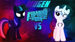 Size: 1280x720 | Tagged: safe, rarity, twilight sparkle, alicorn, pony, unicorn, fighting is magic, lil-miss rarity, g4, angry, dark magic, evil, evil twilight, frown, heart, magic, mugen, possessed, scratches, smiling, thumbnail, twilight sparkle (alicorn), white eyes, youtube link