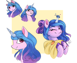 Size: 2402x1967 | Tagged: safe, artist:elisdoominika, derpibooru exclusive, izzy moonbow, pony, unicorn, g5, bust, colored sketch, cute, female, hair up, izzy impaling things, izzybetes, looking at you, mare, pins, portrait, side view, sketch, smiling, smiling at you, solo, teeth