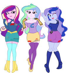 Size: 2535x2728 | Tagged: safe, artist:gmaplay, dean cadance, princess cadance, princess celestia, princess luna, principal celestia, vice principal luna, equestria girls, g4, butt, grid girl, high res, moonbutt, racing, racing suit, simple background, transparent background, vice principal moonbutt