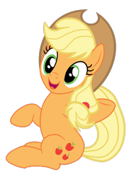 Size: 1107x1523 | Tagged: safe, artist:gmaplay, applejack, earth pony, pony, best gift ever, g4, mystery voice, applejack's hat, cowboy hat, cute, female, hat, jackabetes, open mouth, raised hoof, simple background, sitting, solo, transparent background